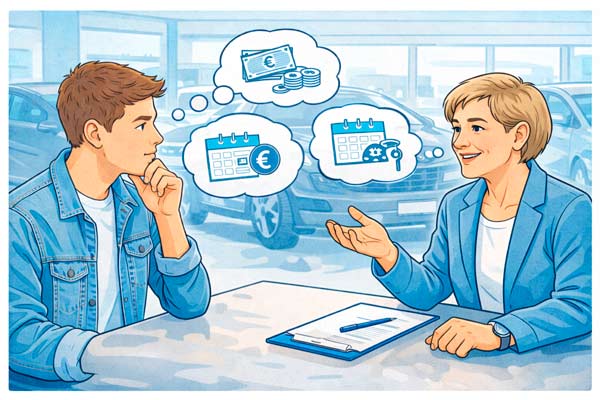 Auton rahoitus 1 Auton rahoitusvaihtoehtojen vertailu. AI:n luoma kuva.